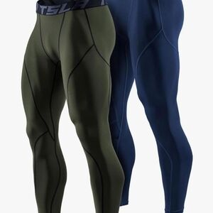 Tesla Men's Compression Leggings - Olive Green and Navy